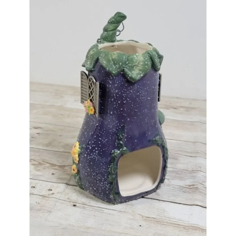 PartyLite Ceramic Cottage Eggplant Villa Tealight Votive Candle Holder‎ #2